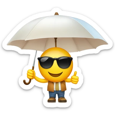 smiling thumbs up with sunglasses and a parasol and the sun shining on him sticker