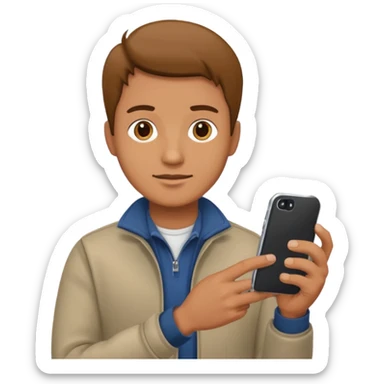 man casual clothes holding one phone sticker