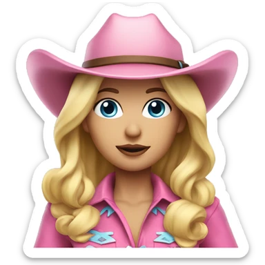 Blonde cowgirl, waist up, blue eyes, pink outfit and hat sticker