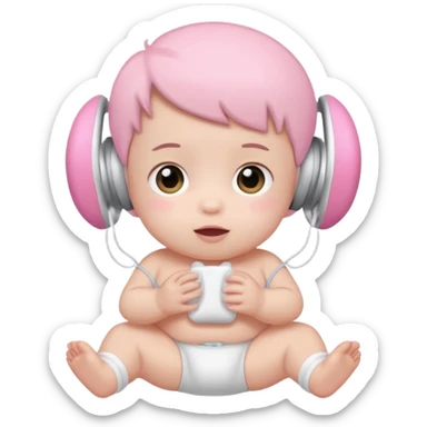 a cute baby in a white diaper and pink airpod sticker