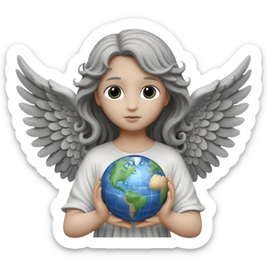 Angel statue (All gray/Rock) long wavy hair hollow eyes feathered wings holding the world (White and Black)  sticker