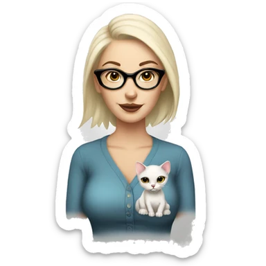 bald tattooed caucasian lady with glasses and a kitty sticker