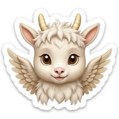 beige cute baby goat face with angel wings  sticker