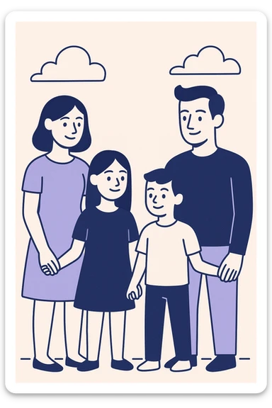 a family holding hands, flat illustration sticker