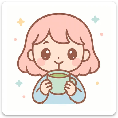 blonde girl drinking matcha, kawaii style sticker