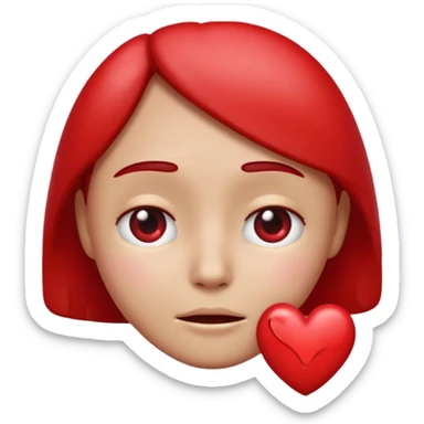 A red emoji that is sad and has a hand making a heart sticker