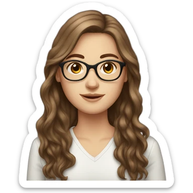 white girl with long brown hair, wearing glasses sticker