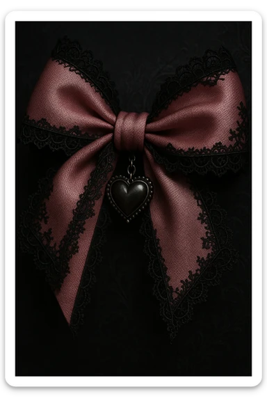 pink gothic bow with black lace trim and heart charm sticker