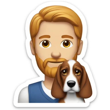 White male with brown hair and slightly red beard with Bassett hound female puppy  sticker