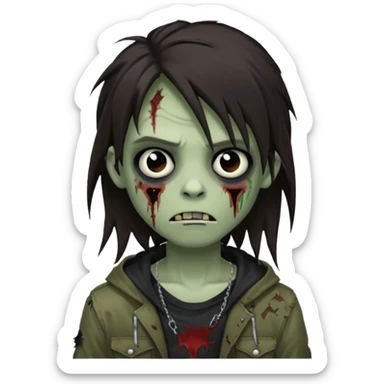 boy zombie with darkish brown long hair emo, no glasses sticker