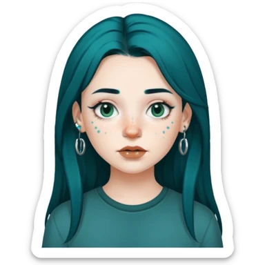 Can you make a girl with dark teal hair and a septum piercing sticker