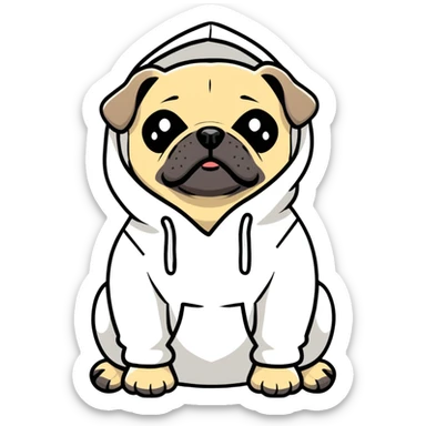 pug dog wearing a hoodie, pug life sticker