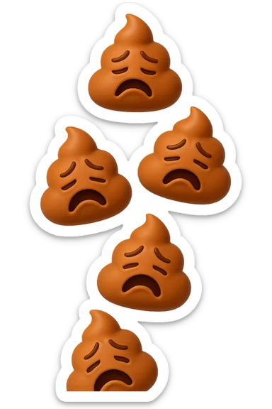 EMOJI STILE IPHONE 3D DI palline di cacca tristi che cadono dall'alto verticalmente, iperrealistico 4k sticker