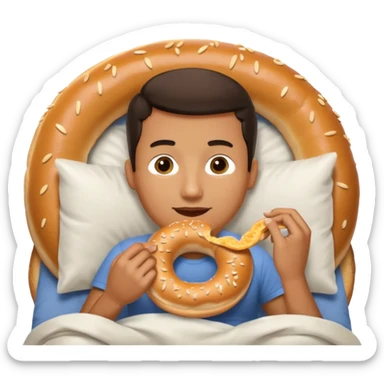 guy in bed eating a bagel sticker