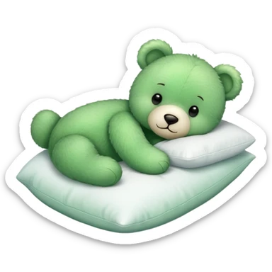 Cute Green teddy bear sleeping on a White pillow sticker