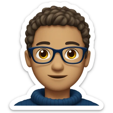 winter, christmas, young boy, short  brown hair, brown eyes, hispanic, dark blue sweater, full body, blue glasses sticker