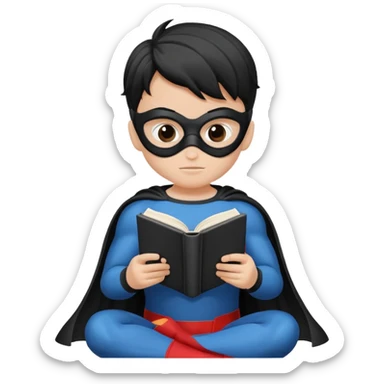 Superhero kid reading a book lineart sticker