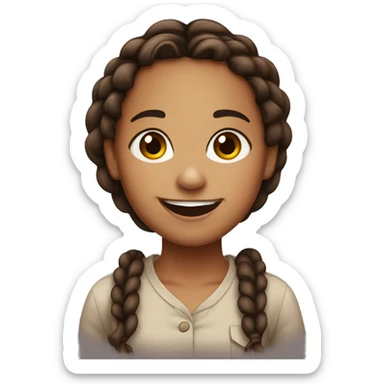 girl with brown eyes, brown braids, long ish eyelashes sticking out her tongue to the side and smiling sticker