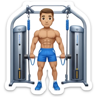 standing fit man with blue shorts cable-machine exercise sticker