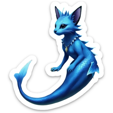 Epic complex abyssal fantasy swampy glorious detailed dark dusky gloomy deep gothic gloomy cobalt-blue-abyss-blue-black-greyish, realistic Fakémon-Sprigatito-Floragato-Meowscarada-Vaporeon-Salandit-Trico-Sergal-Serval-Vernid-creature (full body) with mermaid-ears, tail fin, shiny sparkly, iridescent sticker