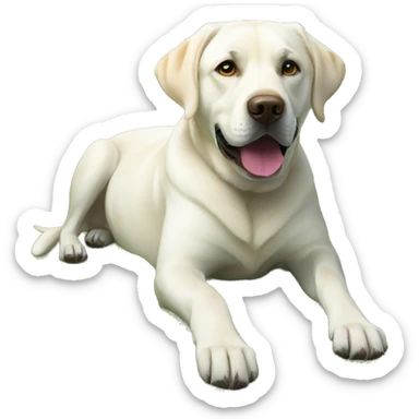 white labrador is laying on grass sticker