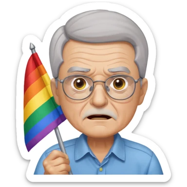 make old old man like 80 with gray hair and fur has HUGE EYE brows and glasses and is always mad and gay holding the rainbow flag sticker