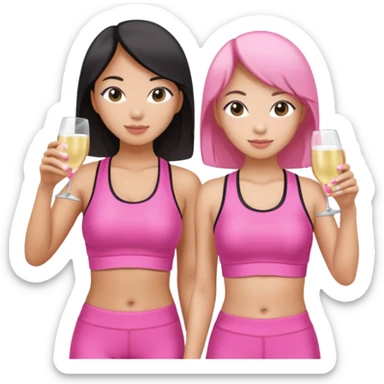 two girl pink pilates prosecco 1 asian 1 white sticker