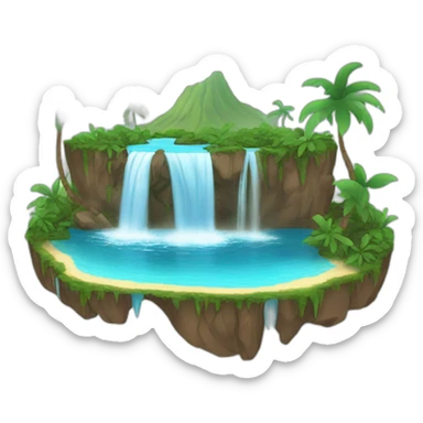 paradise island with a water fall flowing into a lake sticker