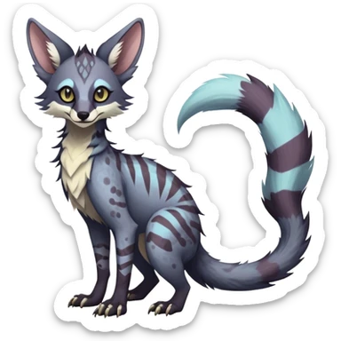 Feral Rare Fantasy dark pastel Vernid-Sergal-Genet-Trico-species by LiLaiRa, random markings, tufted tail, tufted ears, full body sticker