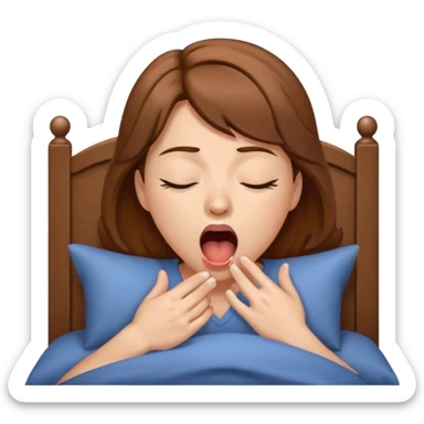 Mujer despertando, ella bosteza tiene el pelo café y tez blanca sticker
