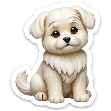 detailed-[Maltese dog]-realistic-full-body-sitting-emoji,-tail-resting-loosely-beside-its-paws,-head-tilted-dramatically, -wavy-[cream white]-fur,-simplified-yet-realistic-focused-features,-highly-detailed,-glowing-with-an-almost-sarcastic-glow sticker