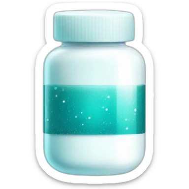 white pill bottle with teal medicine capsule, sparkles and texture sticker