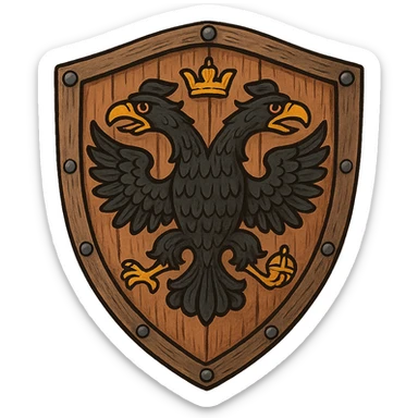 Деревянный щит 15 века с двуглавным российским орлом, рисованный стиль, немного мультящности, прозрачный фон sticker