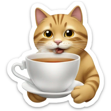 Cat trinking a cup of tea sticker