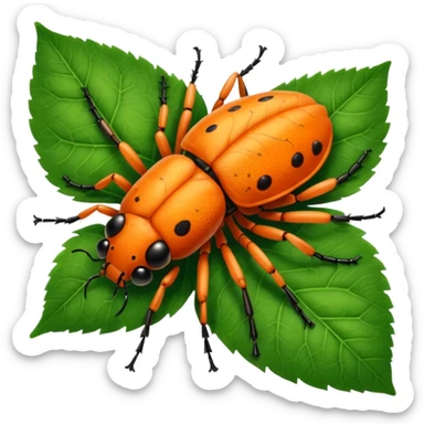  cute orange bug on leaf sticker