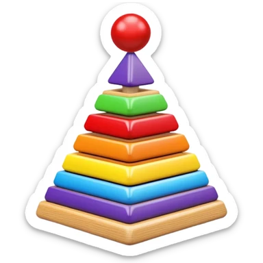 Children's stacking pyramid toy with rings in rainbow order: red, orange, yellow, green, light blue, dark blue, and purple rings sticker