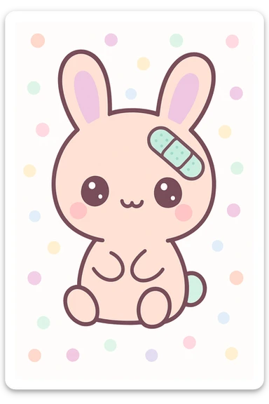 bunny with a bandage, gentle colors, kawaii style sticker