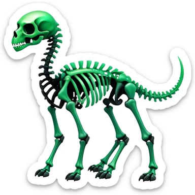 A black and green gradient epic shiny cool edgy skeletal animal, full body sticker