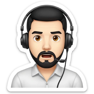 Shocked man with black hair, brown eyes, black beard wearing a gaming headset sticker