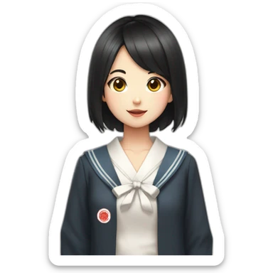 Black haired fox girl in Japanese school uniform sticker