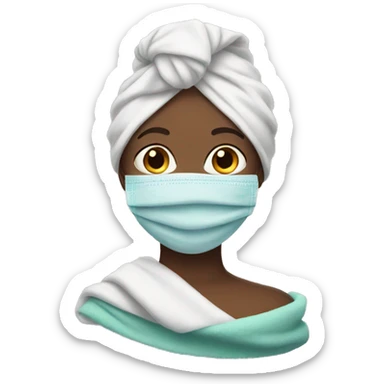 Girl with towel on her head and facemask sticker