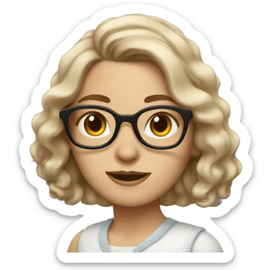 white woman, slightly brown hair, cat eye spectacles, wavy hair sticker