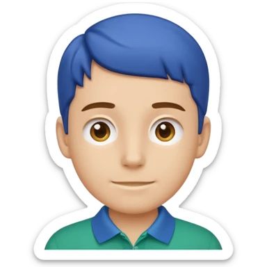 gender neutral face, chest up, blue-green polo shirt, minimal emoji style, friendly expression sticker