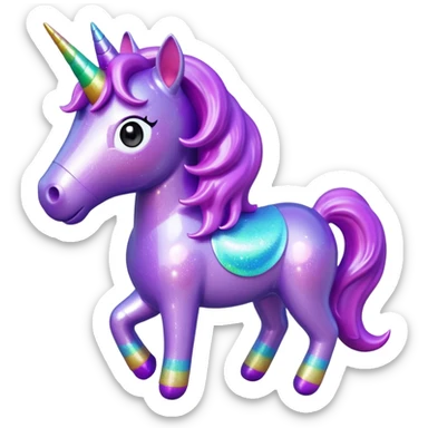 purple gliter  unicorn toy facing camera sticker