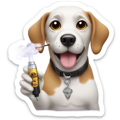 A dog with a vape sticker