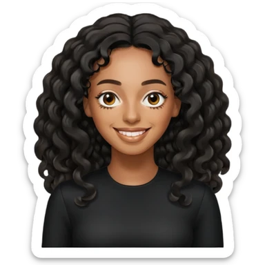 Solange with black long wavy hair, black outfit sticker