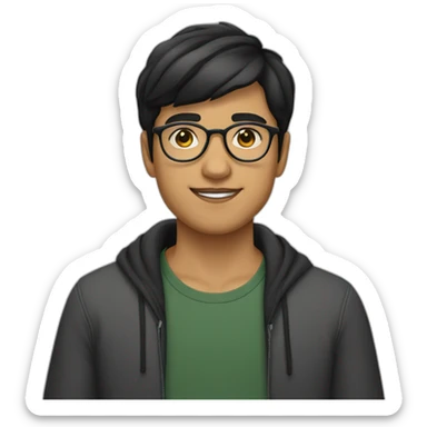 a light skin Pakistani teenager, wearing round glasses, short moustache, black straight hair sticker