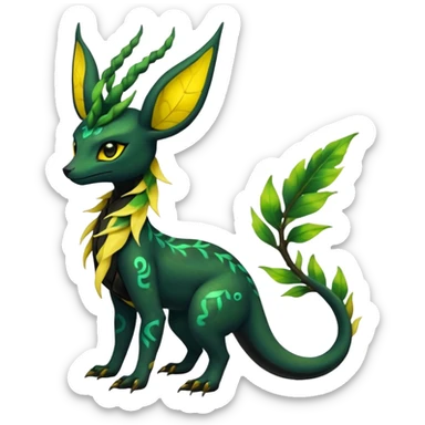 Dark Edgy Salandit-Leafeon-Umbreon-Fakémon-hybrid-creature (full body)  sticker