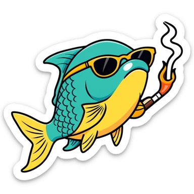 Fish smoking a blunt with sunglasses  sticker