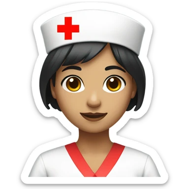 super short black straight hair female nurse with red cross sign hat wearing dress sticker
